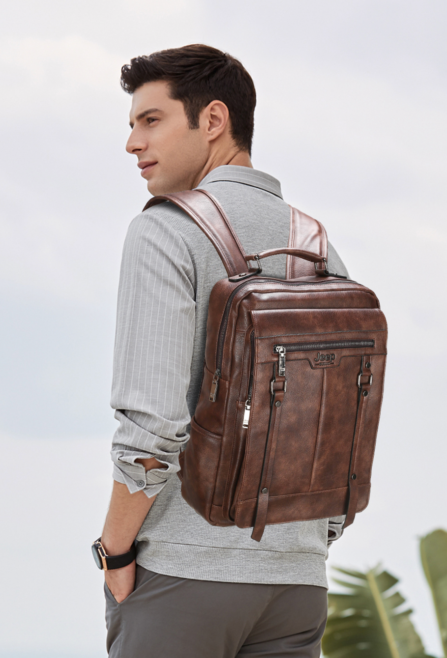 Mochila em Couro Samicce® S041- Versão JeepBuluo